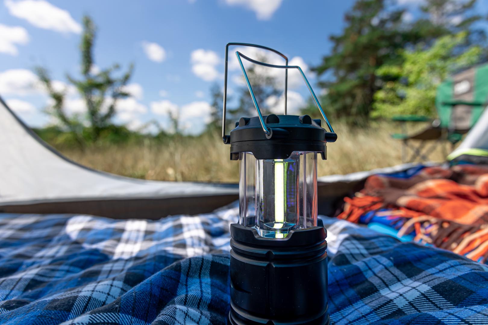 Closeup gas lamp tent nature