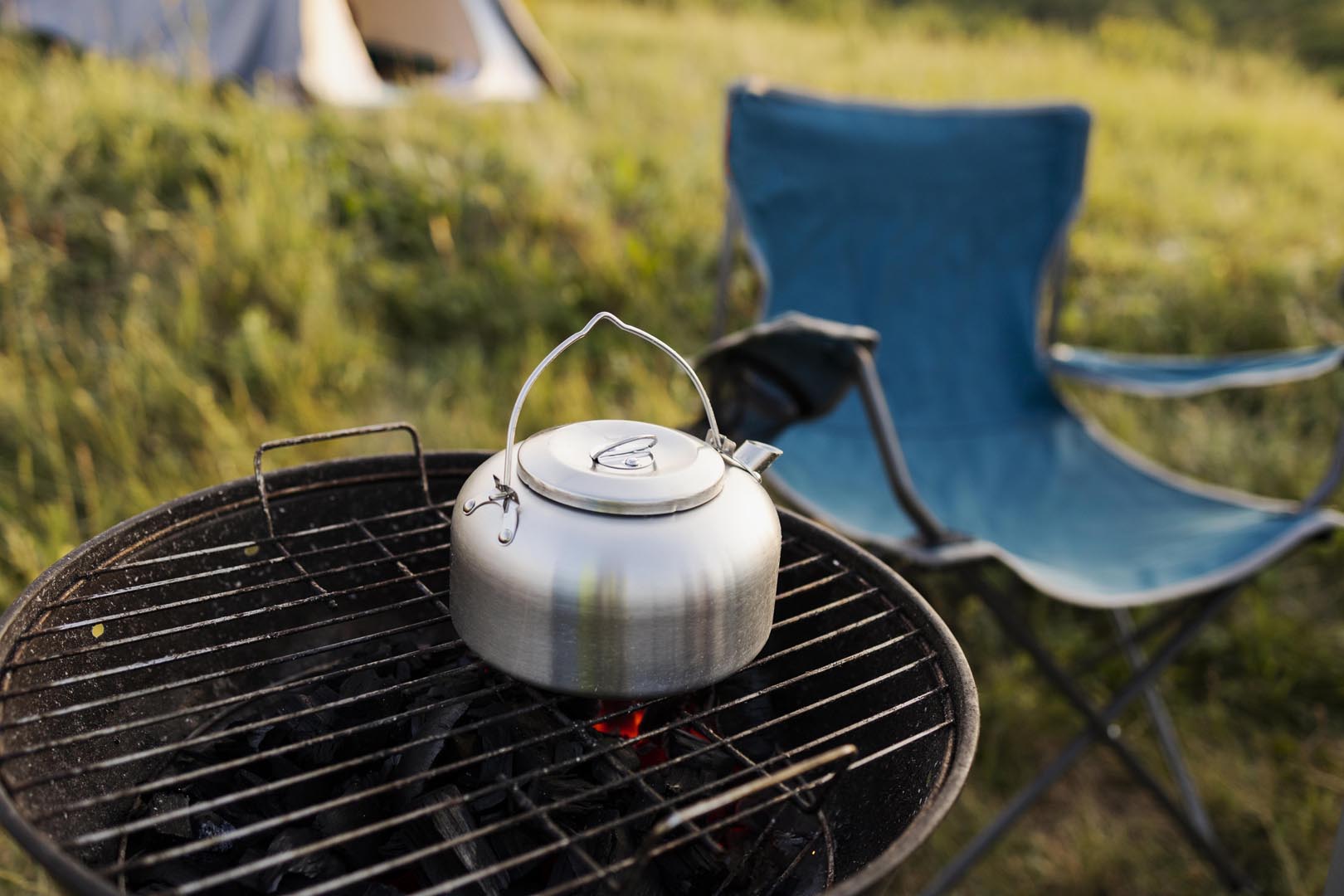 High angle camping concept with pot
