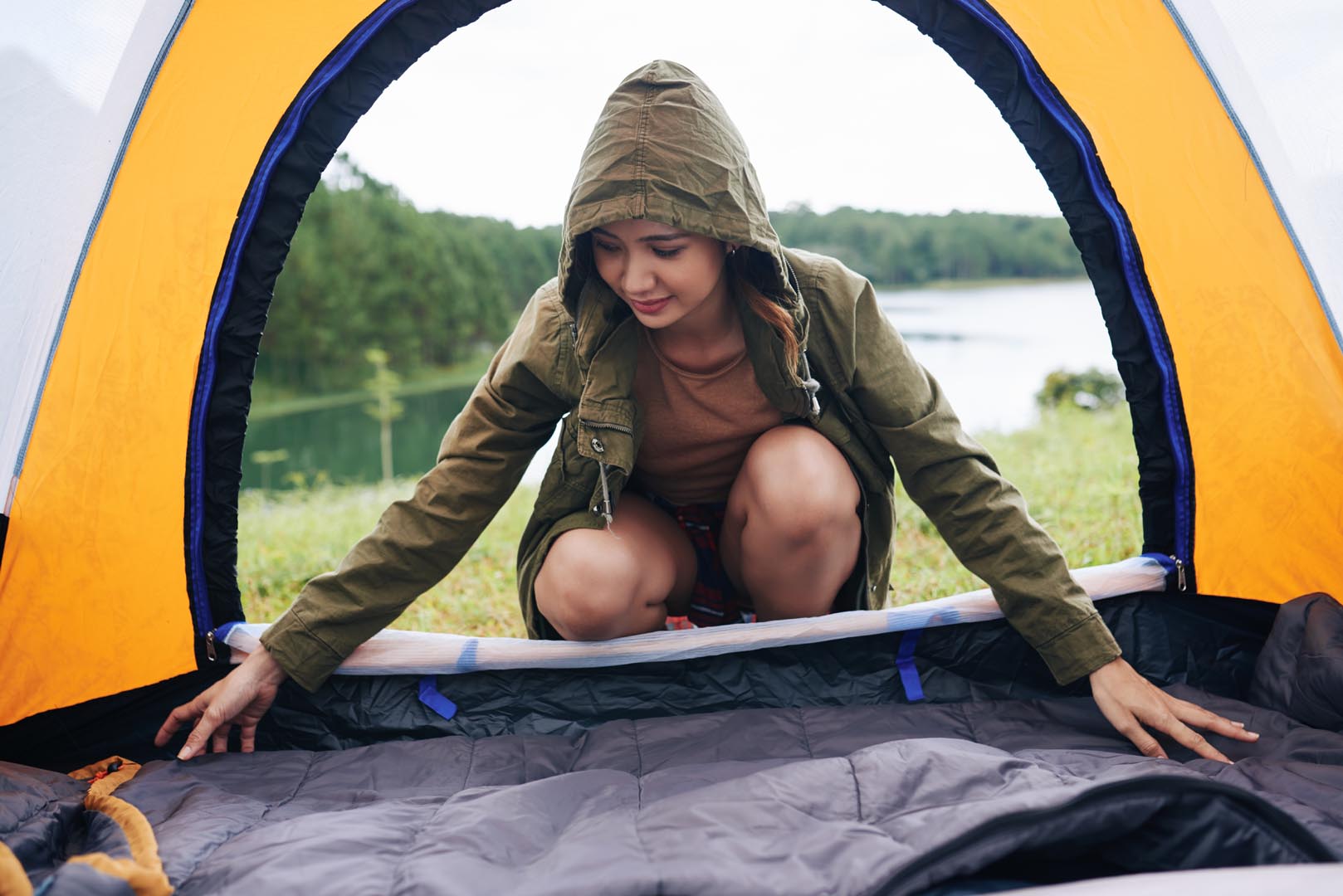 Preparing tent sleeping