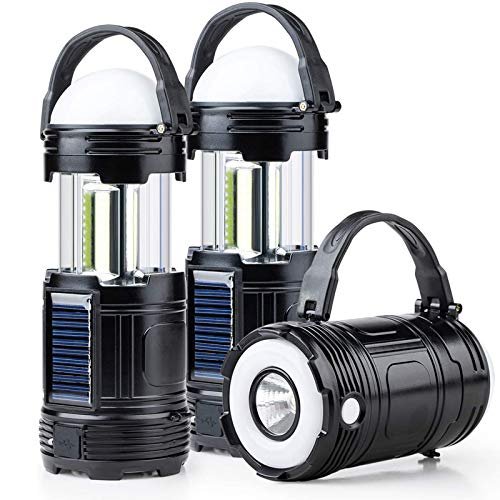 2 Pack Black 5 in 1 Solar USB Rechargeable 3 AAA Power Brightest COB LED Camping Lantern